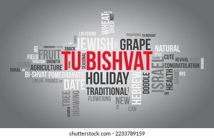 Tu Bishvat word cloud background. Environment awareness Vector illustration design concept.