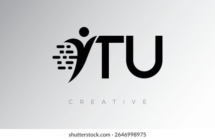 TU Creative Digital Monogram Logo – Futuristic Letter mark Design Featuring Human Shape, Pixel Motion and Minimal Tech Style for Innovative Branding Identity