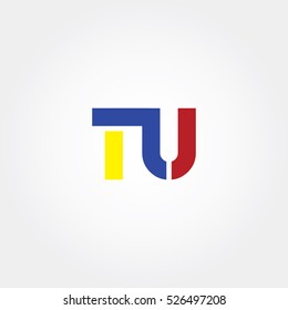 TU flat initial letter logo combining yellow, blue and red