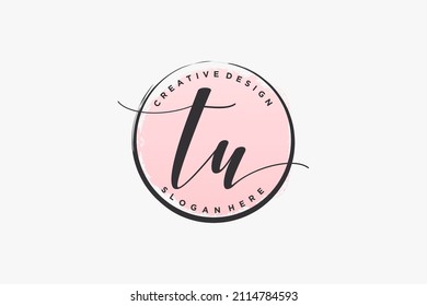 TU handwriting logo with circle template vector signature, wedding, fashion, floral and botanical with creative template.