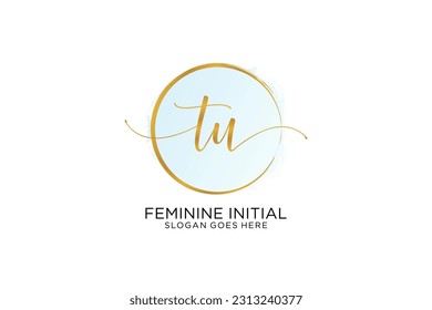 TU handwriting logo with circle template vector signature, wedding, fashion, floral and botanical with creative template.