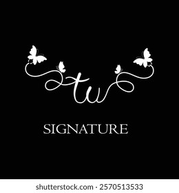 TU Handwritten initial letter, TU simple signature vector logo with butterfly shape variation, beauty, photography letter logo design. T U