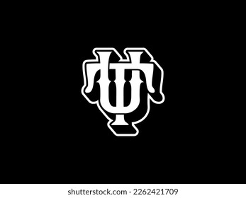 TU initial letter, TU Monogram, for tattoo shop, streetwear or brand logo icon business, with isolated black background.