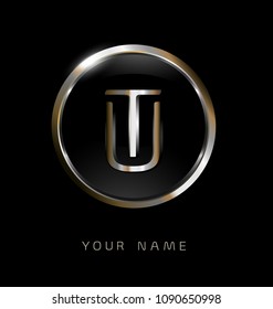 TU initial letters with circle elegant logo golden silver black background