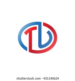TU initial letters looping linked ellipse logo red blue