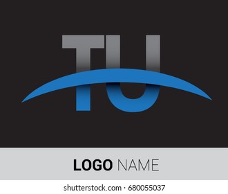 TU initial logo company name colored grey and blue swoosh design.