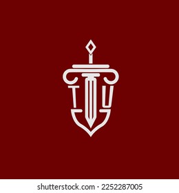 TU initial logo monogram design for legal lawyer vector image with sword and shield