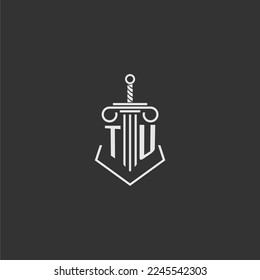 TU initial monogram law firm with sword and pillar logo design