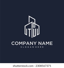 TU initial monogram logo for real estate with building style