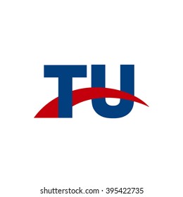 TU initial overlapping swoosh letter logo blue red