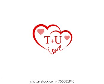 TU Initial wedding invitation, love logo template vector