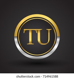 TU Letter logo in a circle, gold and silver colored. Vector design template elements for your business or company identity.