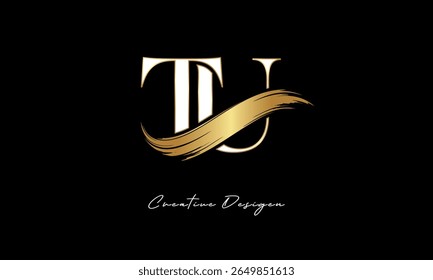 Logotipo de monograma de carta TU - Elegante marca de carta de traço de escova de ouro para luxo Branding, Moda, Boutique Premium Identity Design
