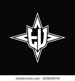 TU Logo monogram with four direction arrows design template on black background