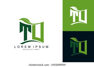 TU logo monogram with green leaf nature organic bio curved shape premium vector design template