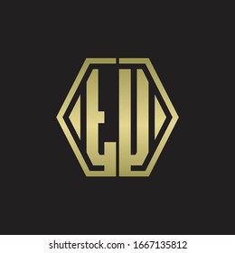 TU Logo monogram with hexagon line rounded design template with gold colors