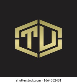 TU Logo monogram with hexagon shape and piece line rounded design tamplate on gold colors