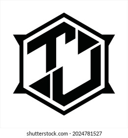 TU Logo monogram with hexagon and sharp shape design template