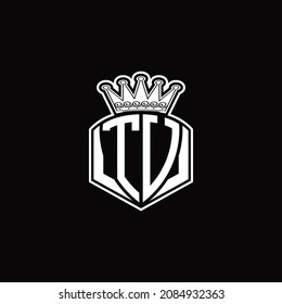 TU Logo monogram with luxury emblem shape and crown design template on black background