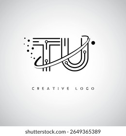 Logotipo do Monograma da Órbita TU - Marca de Letra Mínima Futurista com Linha de Arte Circular, Pontos Inspirados na Tecnologia e Conceito de Movimento Espacial para Identidade de Marca Moderna