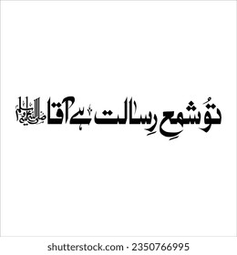 Tu Sham-e-Risalat Hai Aaqa in urdu calligraphy Translate: So the candle is the message of the prophet