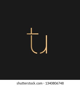 tu or ut logo vector. Initial letter logo, golden text on black background
