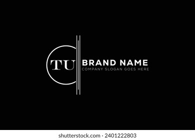 TU White Letter monogram Logo Design with Black Background. T U