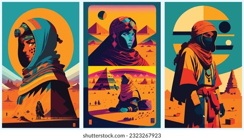 The Tuareg Way Exploring The Nomadic Lifestyle And Indigo Veils Of Sahara Desert set collection of abstract vector illustration
