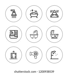 Tub icon set. collection of 9 outline tub icons with bath, bathtub icons. editable icons.