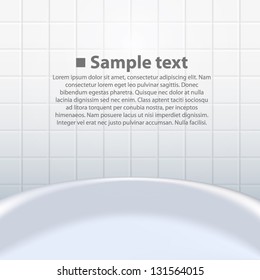 Tub On The Background Tiles, Bathroom Tile White, Vector Illustration