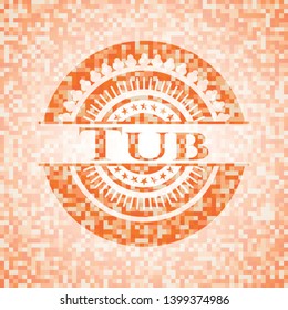 Tub orange tile background illustration. Square geometric mosaic seamless pattern with emblem inside.