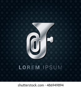 Tuba 3D Silver/Platinum/Steel Metallic Premium Icon / Logo Design