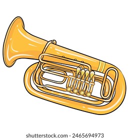 tuba is a brass instrument with a characteristic large bell and rolled body. The tuba has valves and visible tubes, indicating its complex structure needed to produce deep musical notes.