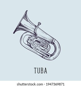 Tuba brass wind instrument line art drawing