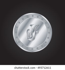 Tuba embossed realistic silver / platinum coin precious Icon / Logo Design