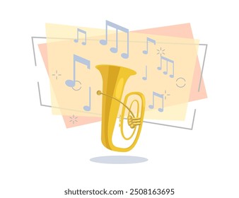 Tuba flat illustration. Brass band, military orchestra, concert. Musical instruments concept. Vector can be used for topics like music, leisure, culture