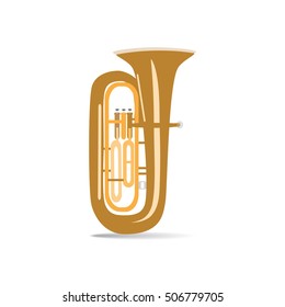 Tuba isolated on white background, vector illustration. Wind brass musical instrument.