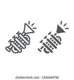 Tuba line and glyph icon, music and instrument, trumpet sign, vector graphics, a linear pattern on a white background, eps 10.