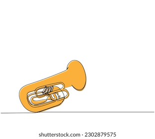 Tuba one line color art. Continuous line drawing of bass, equipment, classic, melody, euphonium, baritone, retro, vintage, tuba, trumpet, music, trombone, jazz, orchestra.