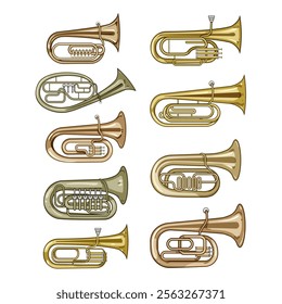 tuba set cartoon. instrument music, orchestra band, sound valve tuba sign. isolated symbol vector illustration