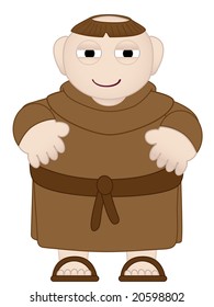 Tubby Monk in Brown Robes wearing sandals