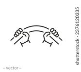 tube bending icon, pipe bend in hands, thin line symbol on white background - editable stroke vector illustration eps10