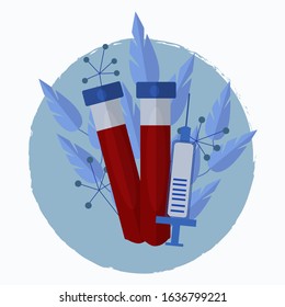 Tube with blood in vector flat design. Health care test