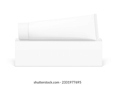 Tube with box set. Can be used for cosmetic, medical, gels, creams, shampoo and pastes. Vector illustration isolated on white background. Taking your flat design into 3D. EPS10.