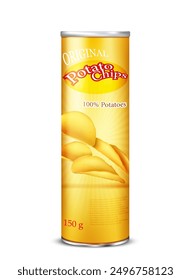 A tube for chips of yellow color on a white background. Vector illustration