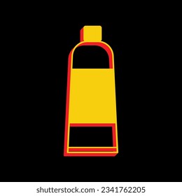 Tube container sign. 3D Extruded Yellow Icon with Red Sides a Black background. Illustration.