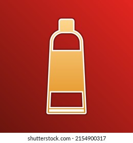 Tube container sign. Golden gradient Icon with contours on redish Background. Illustration.