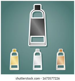 Tube container sign. Set of metallic Icons with gray, gold, silver and bronze gradient with white contour and shadow at viridan background. Illustration.