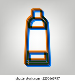 Tube container sign. Stroked Icon in orange, azure and old lavender Colors at gray Background. Illustration.