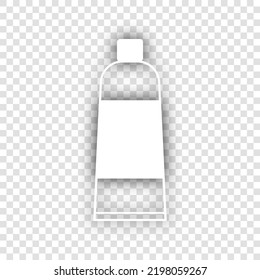 Tube container sign. White Icon with dropped natural gray Shadow at transparent Background. Illustration.